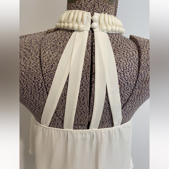 New Guess Marciano Embellished Collar Rhinestones Crystal Chiffon Light Top M - Picture 4 of 7